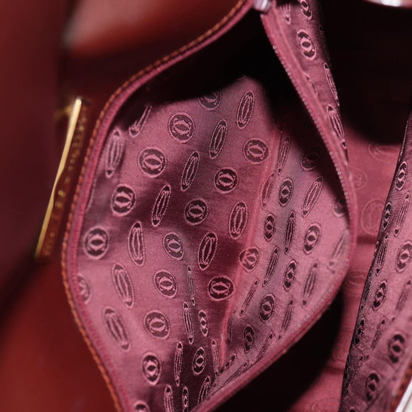 CARTIER Must Line Shoulder Bag Leather Bordeaux Gold Auth 153624V
