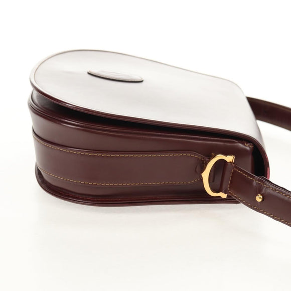 CARTIER Must Line Shoulder Bag Leather Bordeaux Gold Auth 153624V