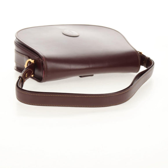 CARTIER Must Line Shoulder Bag Leather Bordeaux Gold Auth 153624V