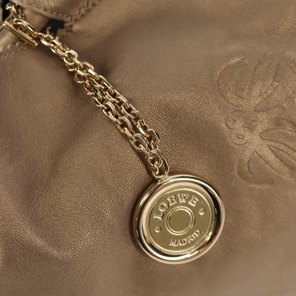 LOEWE Hand Bag Leather Gold Metallic brown Auth 153627V