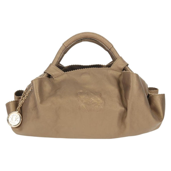 LOEWE Hand Bag Leather Gold Metallic brown Auth 153627V