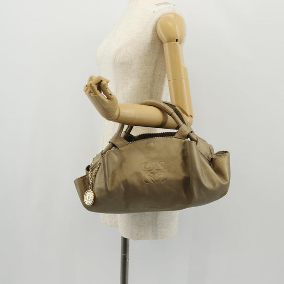 LOEWE Hand Bag Leather Gold Metallic brown Auth 153627V