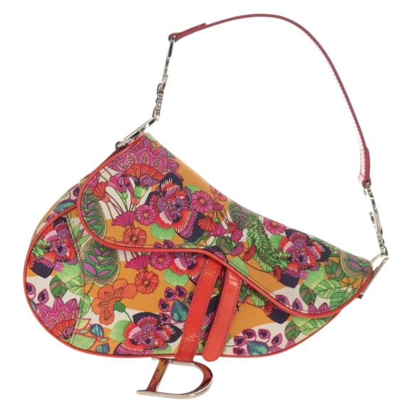 Christian Dior Saddle Shoulder Bag Canvas Pink Silver Auth 153630SAV