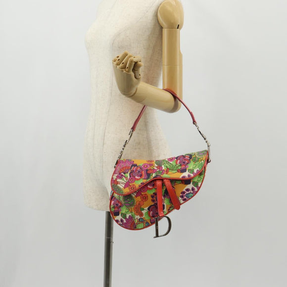 Christian Dior Saddle Shoulder Bag Canvas Pink Silver Auth 153630SAV