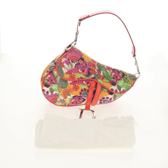 Christian Dior Saddle Shoulder Bag Canvas Pink Silver Auth 153630SAV