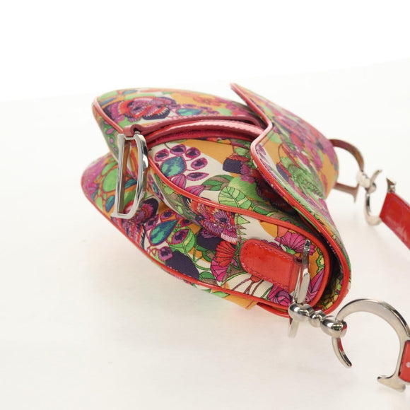 Christian Dior Saddle Shoulder Bag Canvas Pink Silver Auth 153630SAV