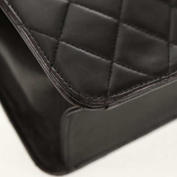 CHANEL Matelasse Chain Shoulder Bag Lamb Skin Black Gold CC Auth 153631V