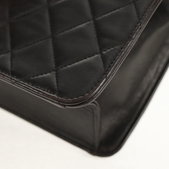 CHANEL Matelasse Chain Shoulder Bag Lamb Skin Black Gold CC Auth 153631V