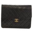 CHANEL Matelasse Chain Shoulder Bag Lamb Skin Black Gold CC Auth 153631V-2