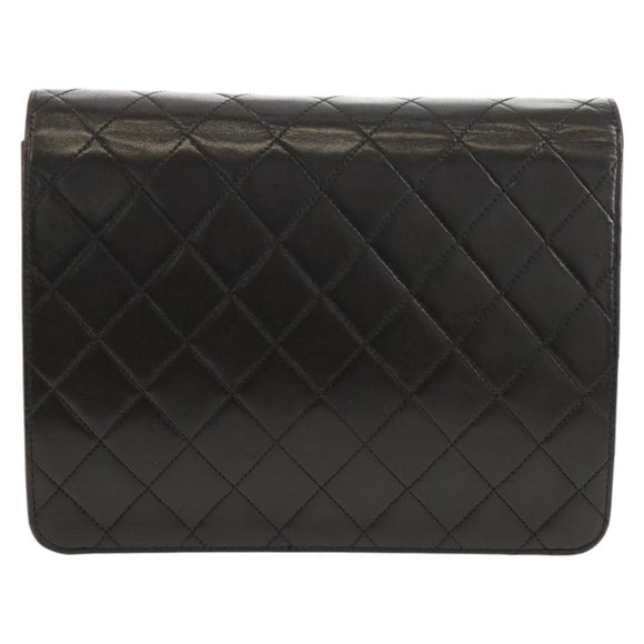 CHANEL Matelasse Chain Shoulder Bag Lamb Skin Black Gold CC Auth 153631V