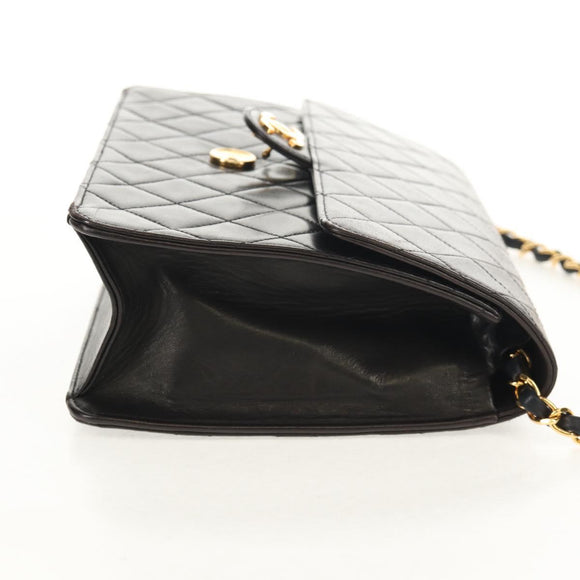CHANEL Matelasse Chain Shoulder Bag Lamb Skin Black Gold CC Auth 153631V