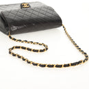 CHANEL Matelasse Chain Shoulder Bag Lamb Skin Black Gold CC Auth 153631V-7