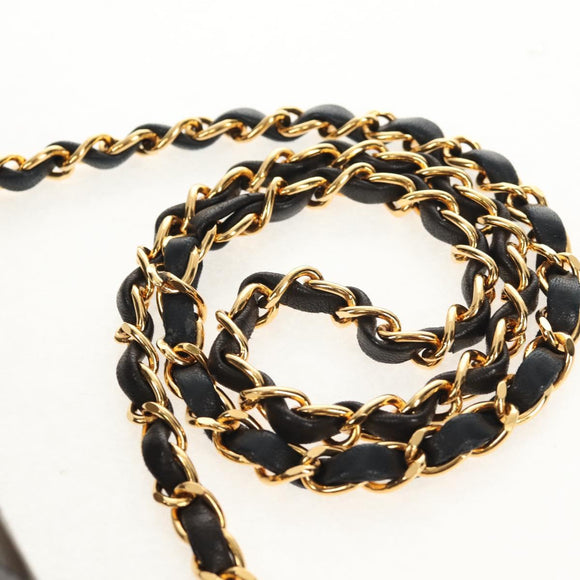 CHANEL Matelasse Chain Shoulder Bag Lamb Skin Black Gold CC Auth 153631V