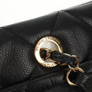 CHANEL Chain Shoulder Bag Caviar Skin Black Gold CC Auth 153637SAM-14