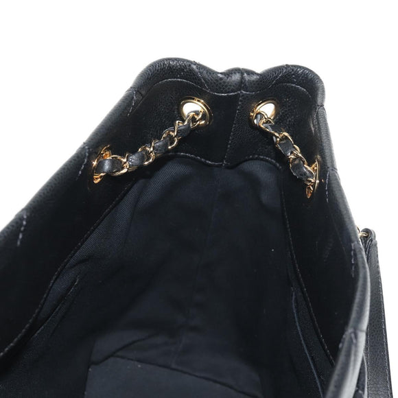 CHANEL Chain Shoulder Bag Caviar Skin Black Gold CC Auth 153637SAM