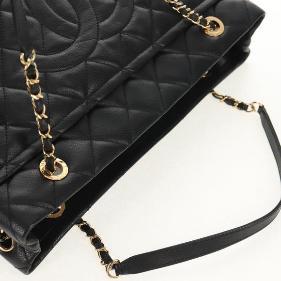 CHANEL Chain Shoulder Bag Caviar Skin Black Gold CC Auth 153637SAM