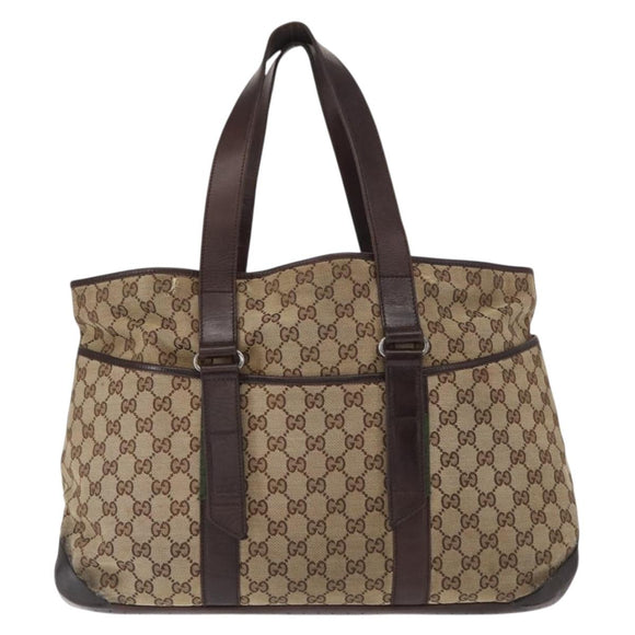 GUCCI GG Canvas Tote Bag Beige Silver 153238 Auth 153642