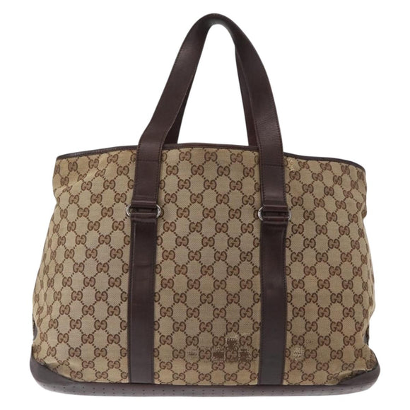 GUCCI GG Canvas Tote Bag Beige Silver 153238 Auth 153642