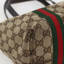 GUCCI Web Sherry Line GG Canvas Semi Tote Bag Beige Gold 137396 Auth 153643-11