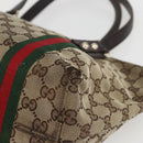 GUCCI Web Sherry Line GG Canvas Semi Tote Bag Beige Gold 137396 Auth 153643-12