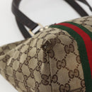 GUCCI Web Sherry Line GG Canvas Semi Tote Bag Beige Gold 137396 Auth 153643-13