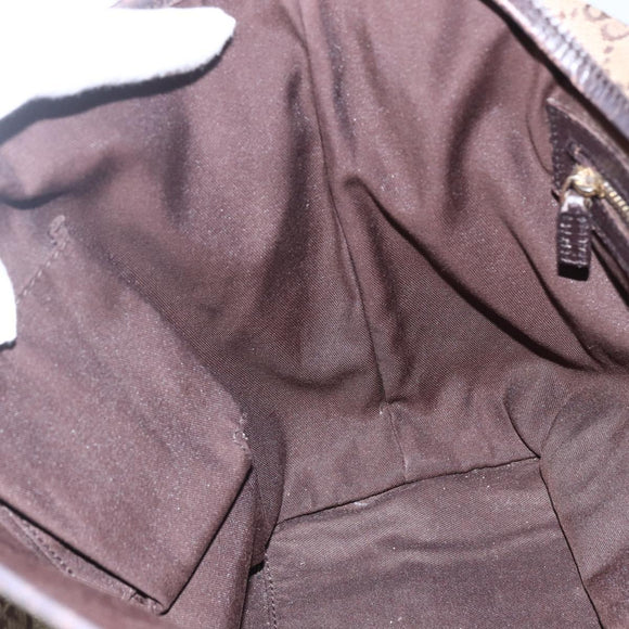 GUCCI Web Sherry Line GG Canvas Semi Tote Bag Beige Gold 137396 Auth 153643