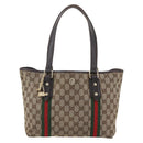 GUCCI Web Sherry Line GG Canvas Semi Tote Bag Beige Gold 137396 Auth 153643-2