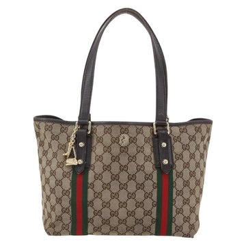 GUCCI Web Sherry Line GG Canvas Semi Tote Bag Beige Gold 137396 Auth 153643 - 0