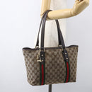 GUCCI Web Sherry Line GG Canvas Semi Tote Bag Beige Gold 137396 Auth 153643-22