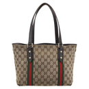 GUCCI Web Sherry Line GG Canvas Semi Tote Bag Beige Gold 137396 Auth 153643-3