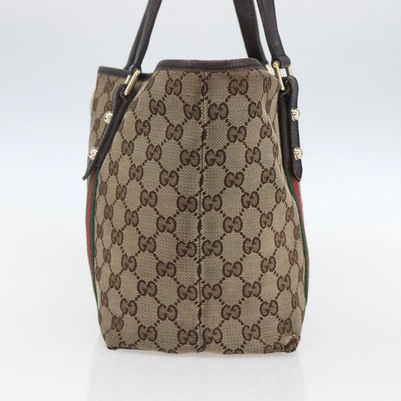 GUCCI Web Sherry Line GG Canvas Semi Tote Bag Beige Gold 137396 Auth 153643