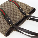 GUCCI Web Sherry Line GG Canvas Semi Tote Bag Beige Gold 137396 Auth 153643-6