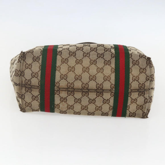 GUCCI Web Sherry Line GG Canvas Semi Tote Bag Beige Gold 137396 Auth 153643