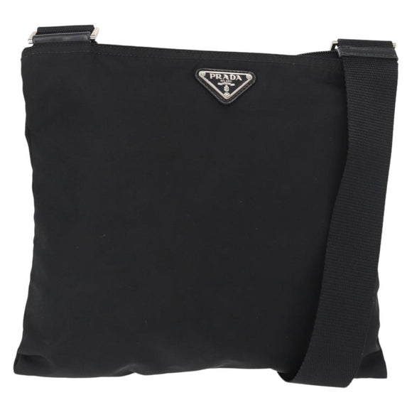 PRADA Shoulder Bag Nylon Black Silver Auth 153649