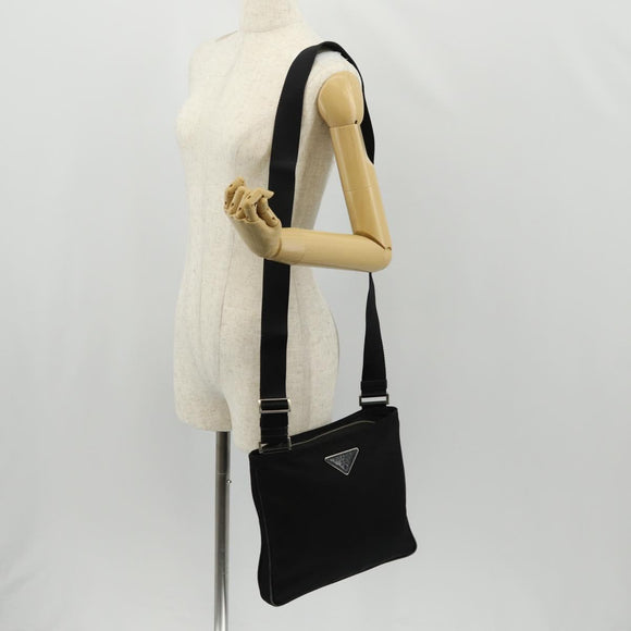 PRADA Shoulder Bag Nylon Black Silver Auth 153653V