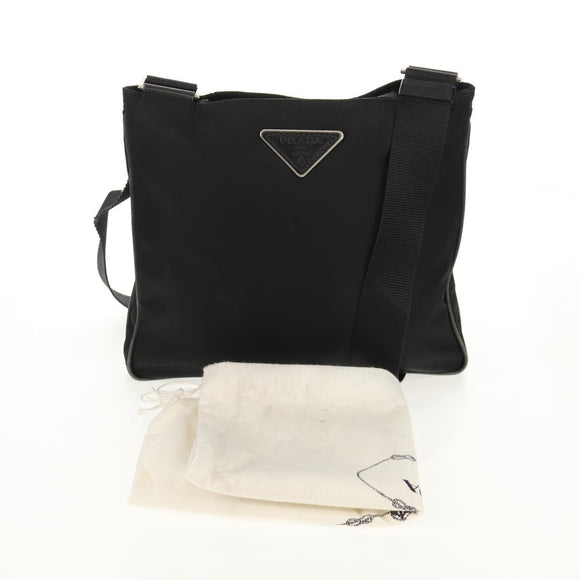 PRADA Shoulder Bag Nylon Black Silver Auth 153653V