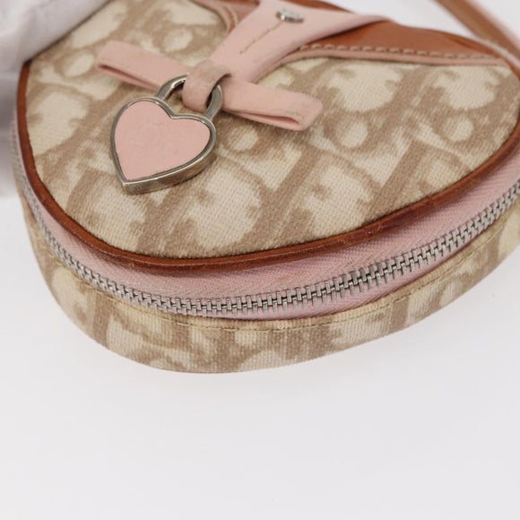 Christian Dior Trotter Canvas Romantic Pouch PVC Beige Silver Auth 153669V