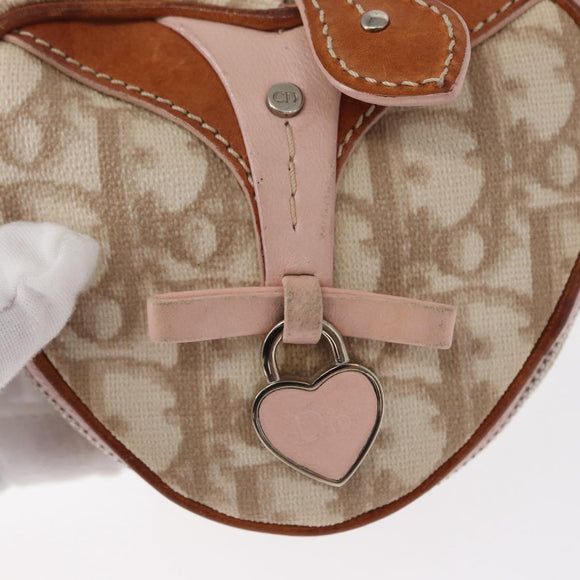 Christian Dior Trotter Canvas Romantic Pouch PVC Beige Silver Auth 153669V