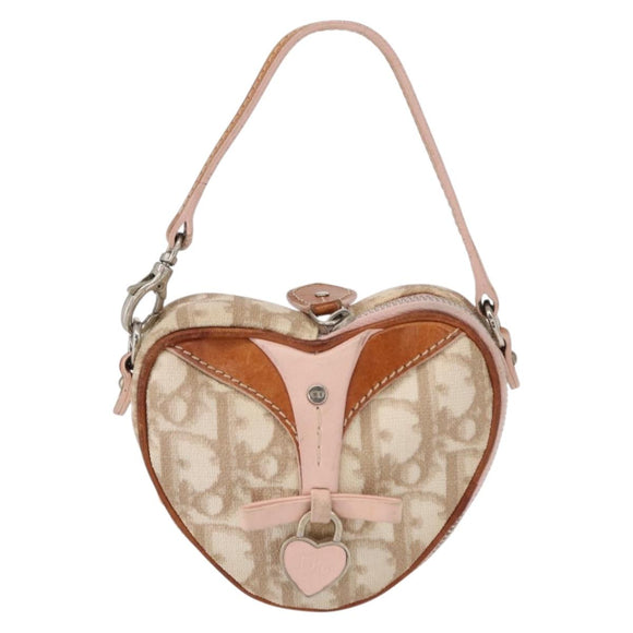 Christian Dior Trotter Canvas Romantic Pouch PVC Beige Silver Auth 153669V