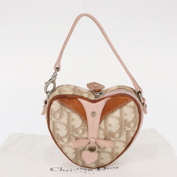 Christian Dior Trotter Canvas Romantic Pouch PVC Beige Silver Auth 153669V