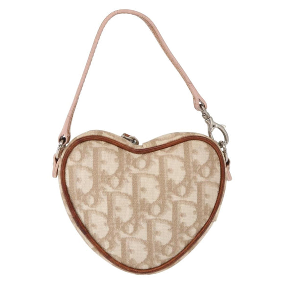 Christian Dior Trotter Canvas Romantic Pouch PVC Beige Silver Auth 153669V