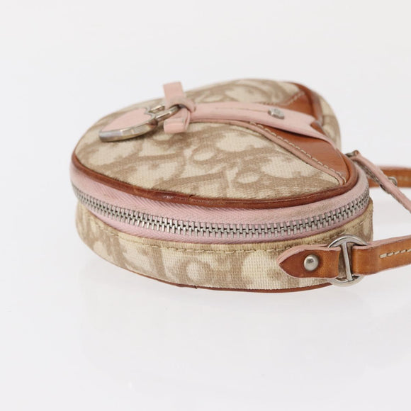 Christian Dior Trotter Canvas Romantic Pouch PVC Beige Silver Auth 153669V