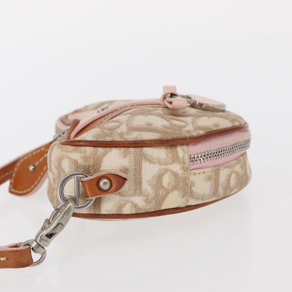 Christian Dior Trotter Canvas Romantic Pouch PVC Beige Silver Auth 153669V