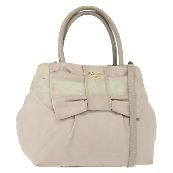 PRADA Hand Bag Nylon 2way Gold Light green Auth 153682