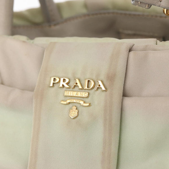 PRADA Hand Bag Nylon 2way Gold Light green Auth 153682