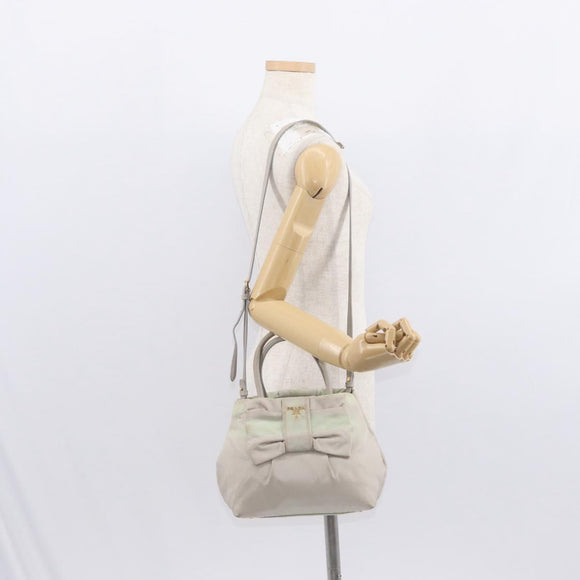 PRADA Hand Bag Nylon 2way Gold Light green Auth 153682