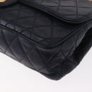 BALLY Chain Shoulder Bag Leather Navy Gold Auth 153688-11