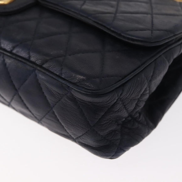 BALLY Chain Shoulder Bag Leather Navy Gold Auth 153688