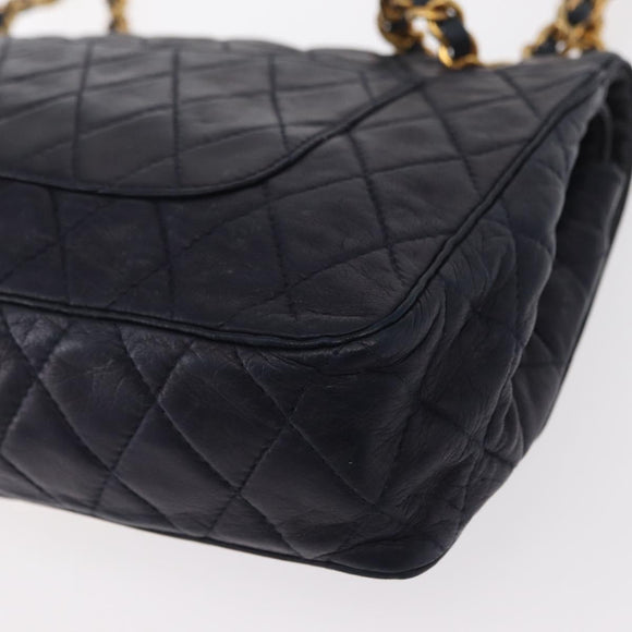 BALLY Chain Shoulder Bag Leather Navy Gold Auth 153688