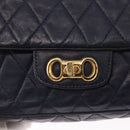 BALLY Chain Shoulder Bag Leather Navy Gold Auth 153688-14